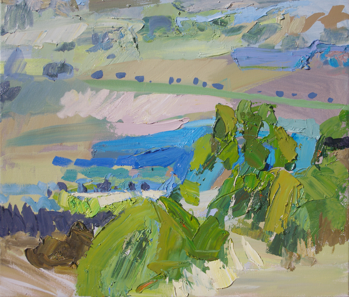 Abstract landscape oil painting of rural South Australia by artist Lise Temple