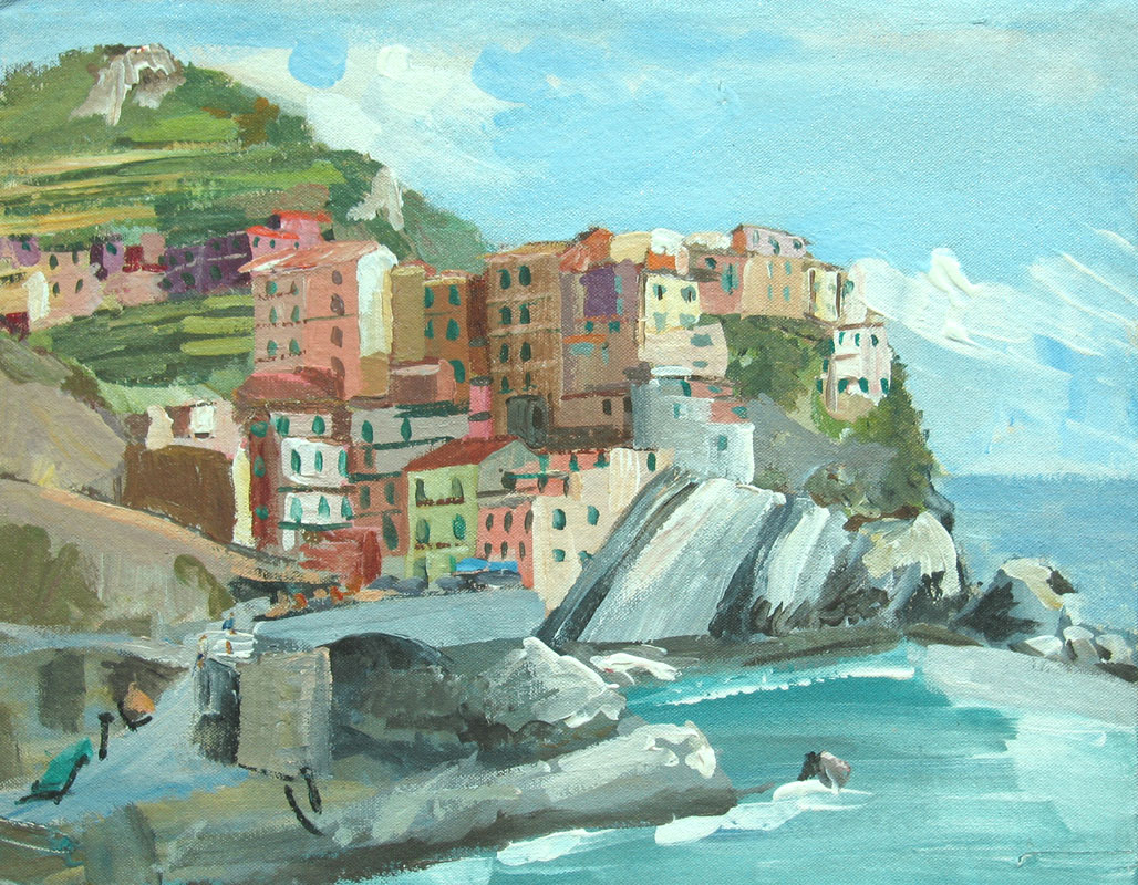 Landscape painting of Cinque Terre, Italy by Lise Temple
