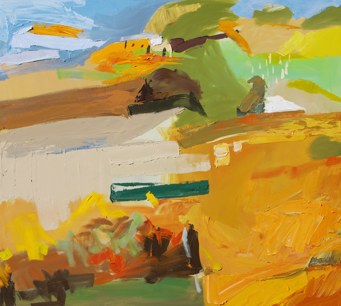 Abstract Landscape oil painting of vineyards by Lise Temple
